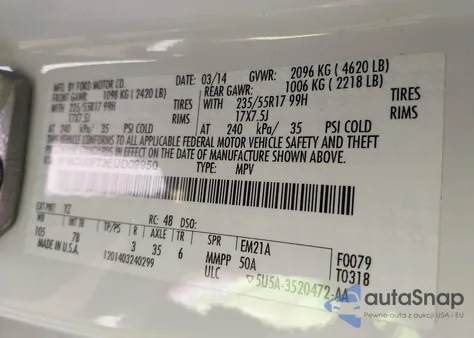 2014 Ford Escape S z USA, uszkodzony, nr VIN 1FMCU0F73EUD09950